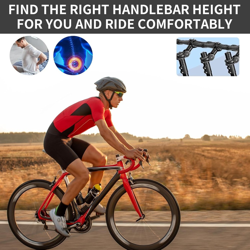 Bike Stem Riser Adjustable,Handlebar Extender, Increases Height 1-1/8", Black