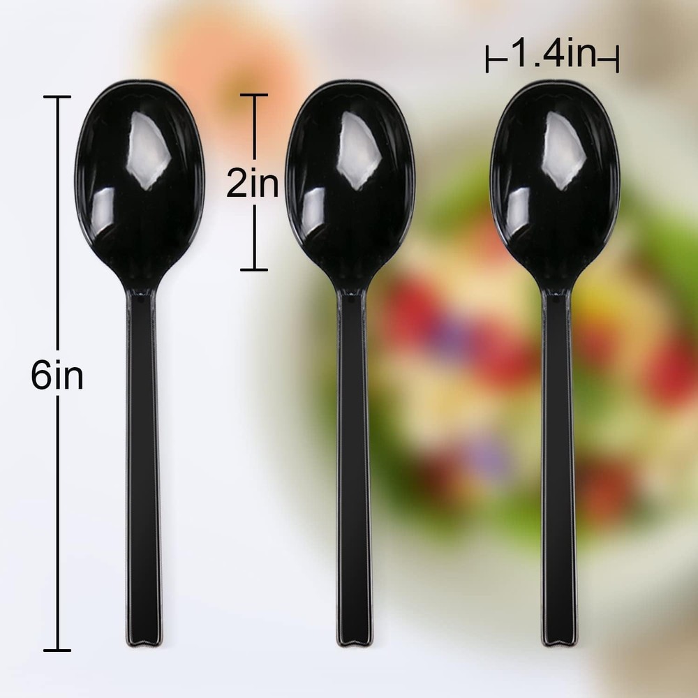 Plastic Spoons Individually Wrapped, 100pcs Heavy Duty Disposable Black