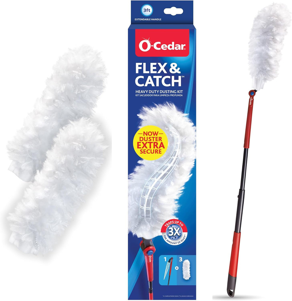 O-Cedar Flex & Catch Heavy Duty Dusting Kit with 3 Disposable Duster Refills | N