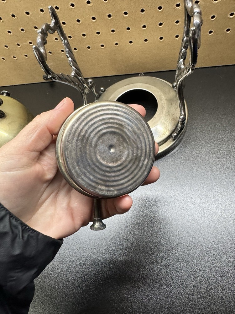 Victorian Silverplate Tilting Tea Pot Kettle With Stand Silver On Copper Hinge