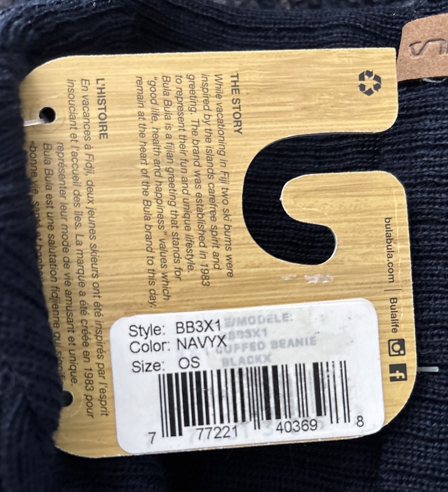 RTLS $45 BULA NAVY WOOL KNITTED WINTER BEANIE HAT
