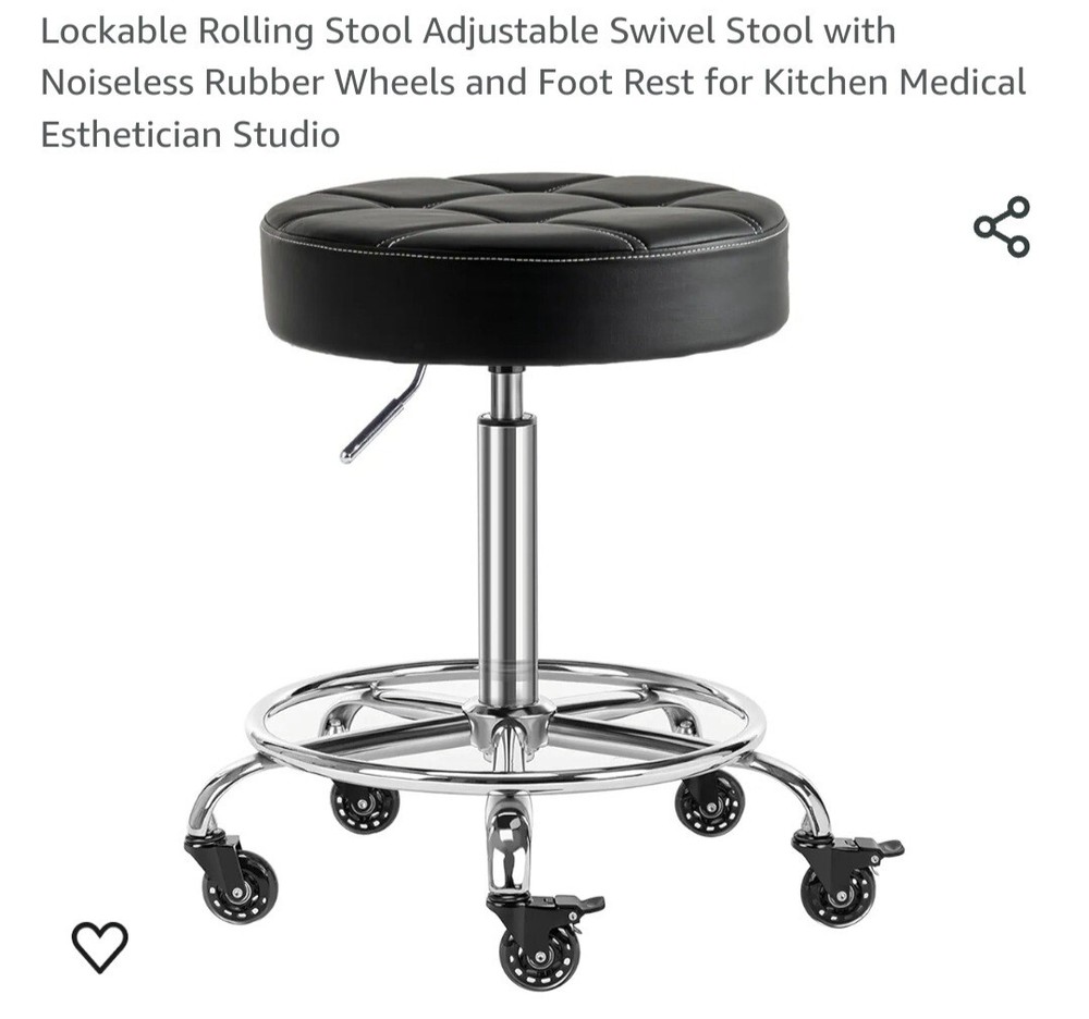 Lockable Rolling Stool Adjustable Swivel Stool with Noiseless Rubber Wheels Du
