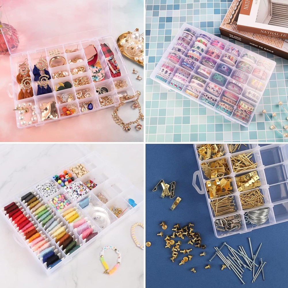 OUTUXED 36 Grids Clear Plastic Organizer Box with Adjustable 1PCS, 1 Pack