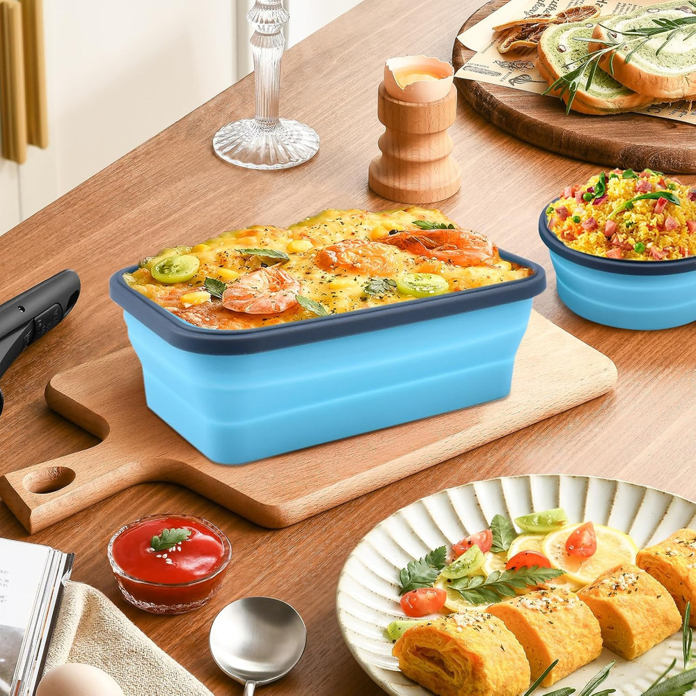 Collapsible Food Storage Containers with Lid & Air Vent, 4 Pack Rectangular Fold