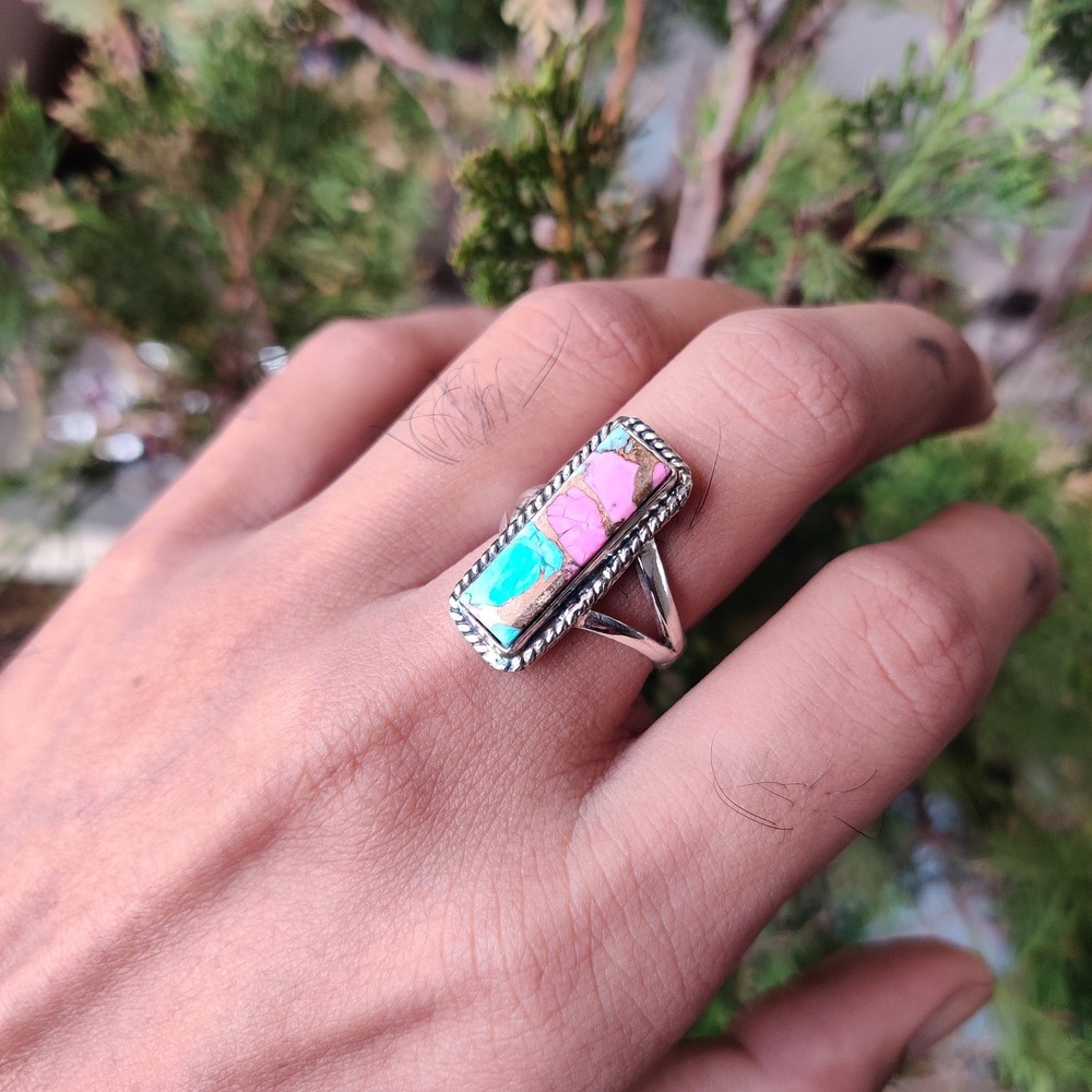 Cotton Candy Gemstone Ring Solid 925 Silver Sterling Statement Ring All Size MK*