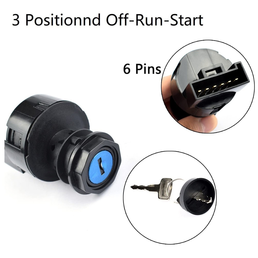 Ignition Switch with Key 3 Position Off/On/Start Compatible Black