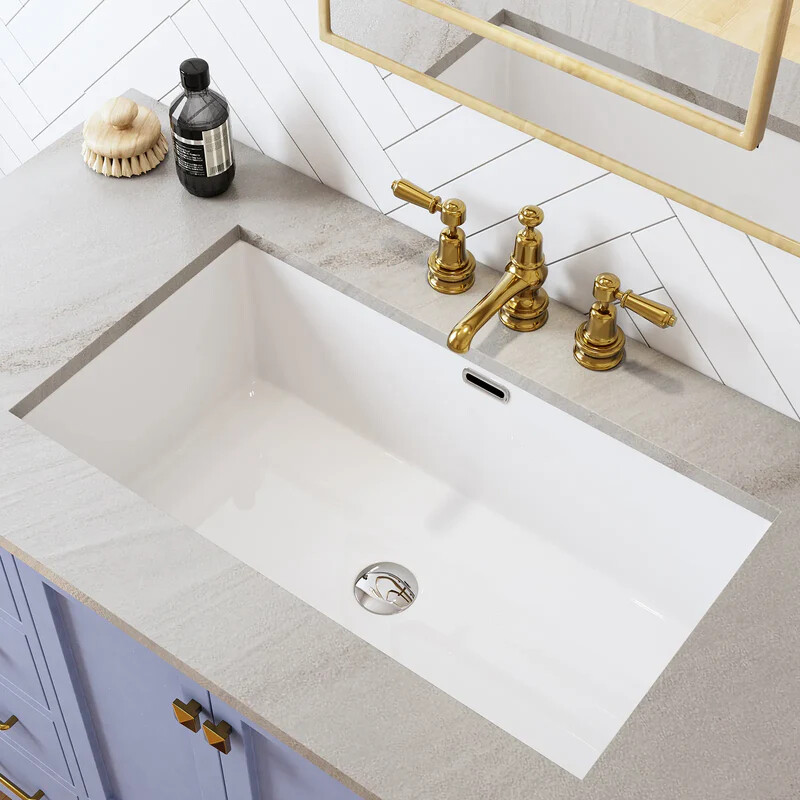 27.6" HOROW Undermount Bathroom Sink Rectangular Vitreous with Overflow Hole