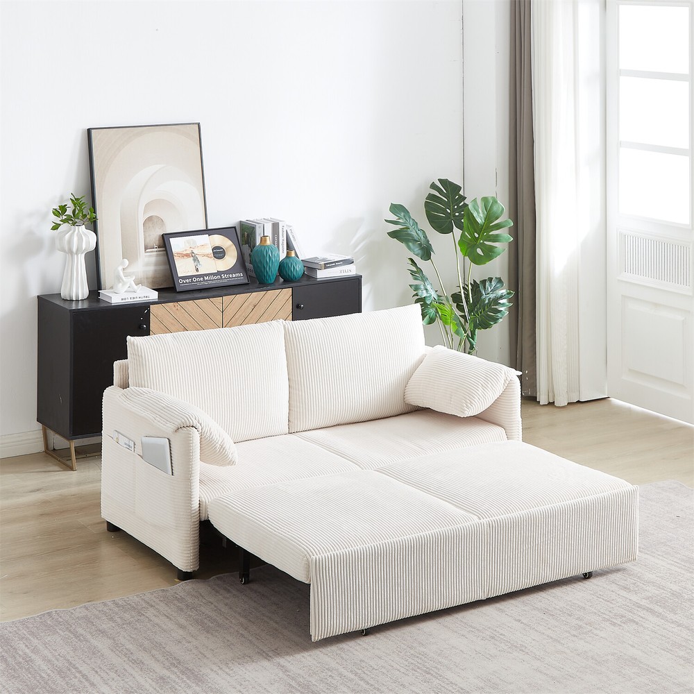Convertible Sleeper Sofa Bed Loveseat Sofa with Pull-Out Bed & 2 Pillows