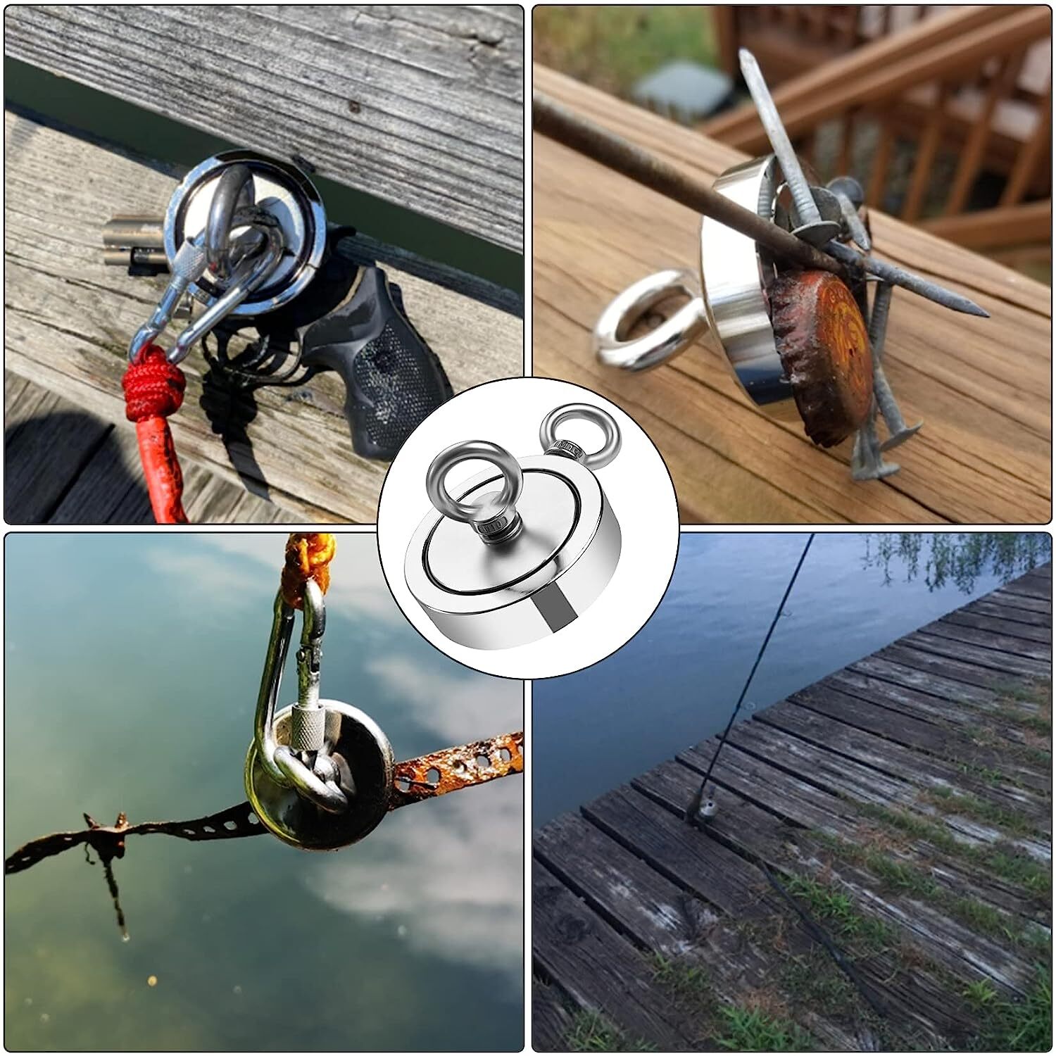 Fishing Magnet Kit Up to 1800 Lbs Pull Force Strong Neodymium + Carabiner + Rope