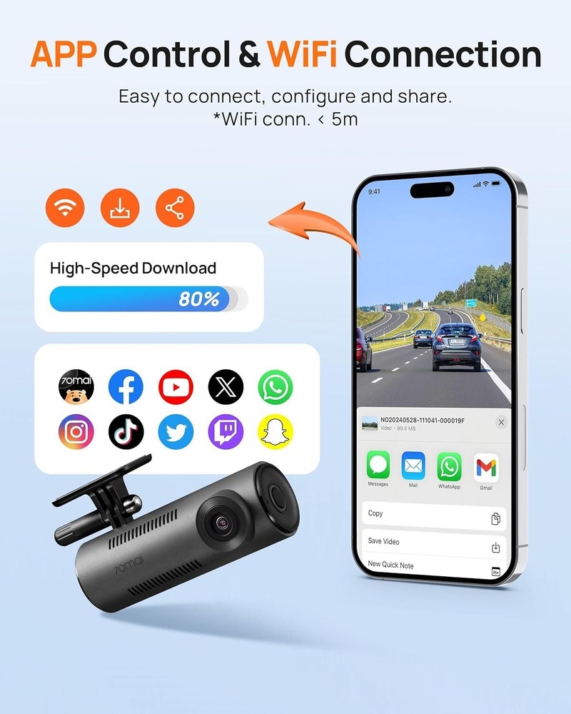 Front Dash Camera 130° Wide-Angle Loop Recording