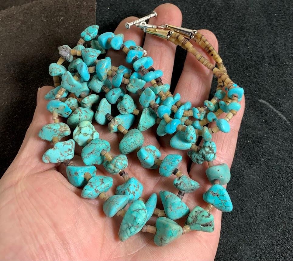 Gorgeous multi-strands turquoise nuggets necklace(g210a-w3)