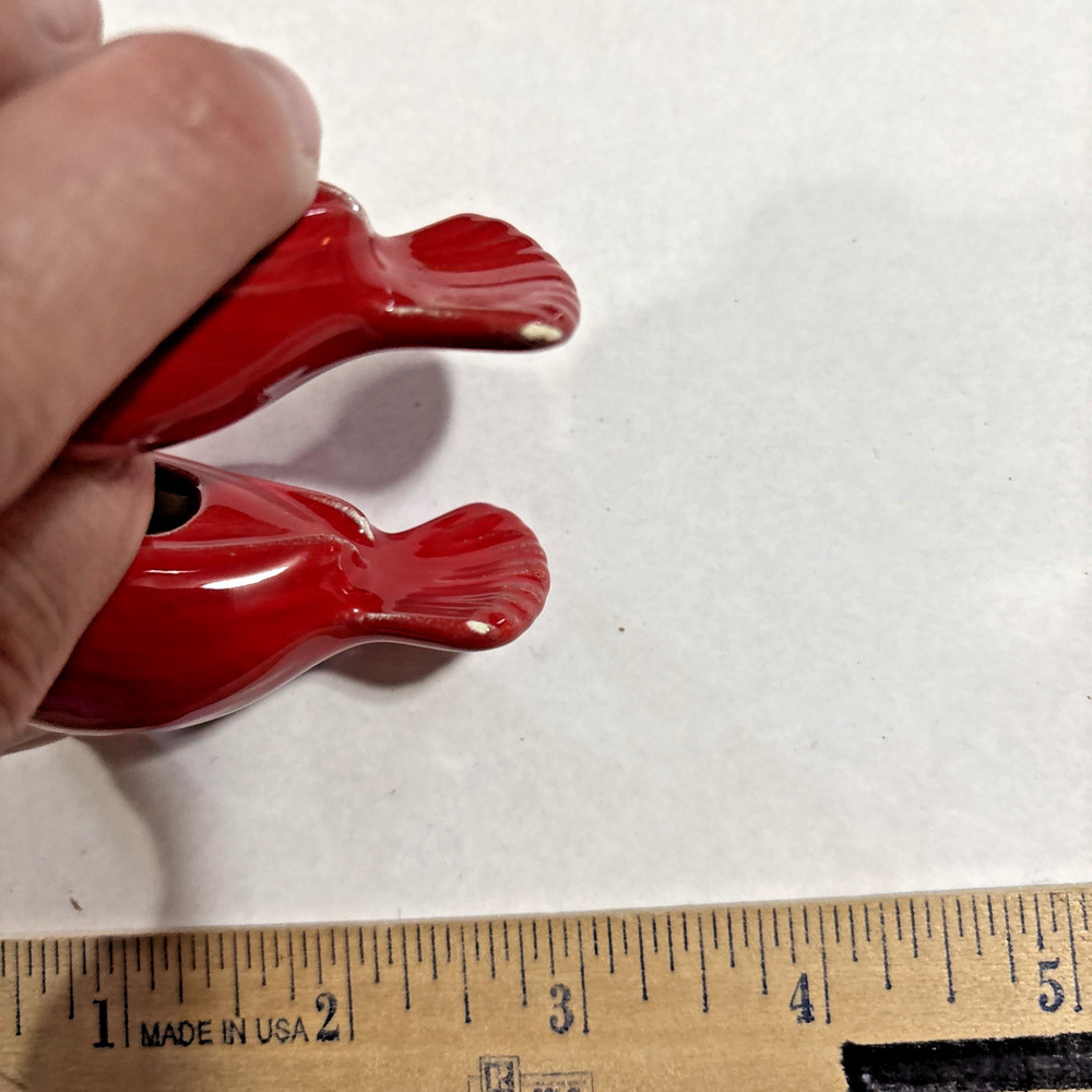 Vintage Macrame Beads, 2 Ceramic Glazed Red Birds, 3"