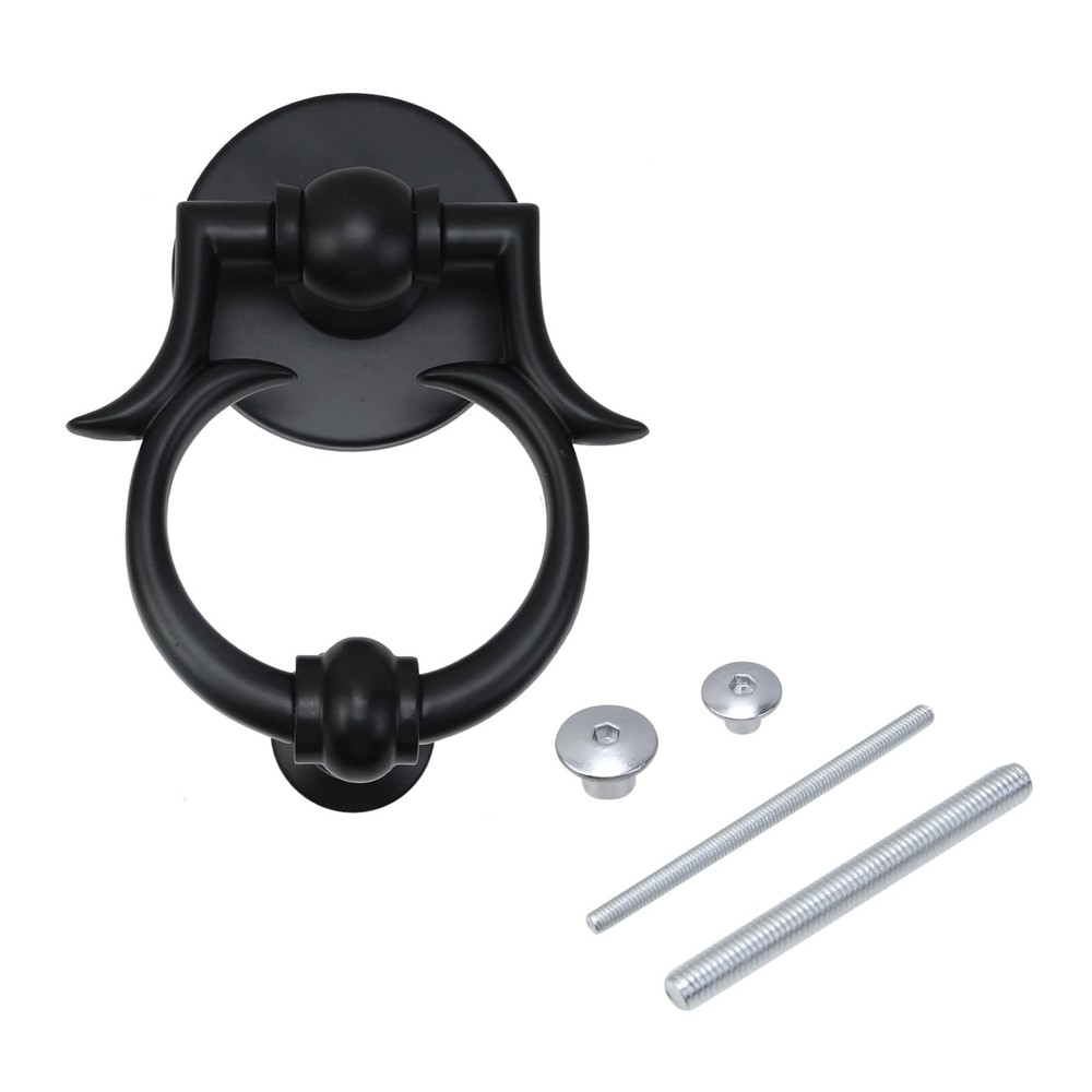 Black Door Knocker With Strike Plate Front Gate Hardware Home Security Decor