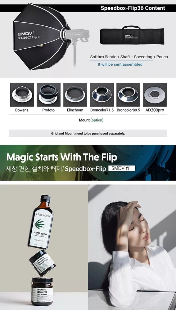 SMDV SPEED-BOX FLIP36 Quick Soft-box Diffuser f/ Bowens Elinchrom Profoto Strobe