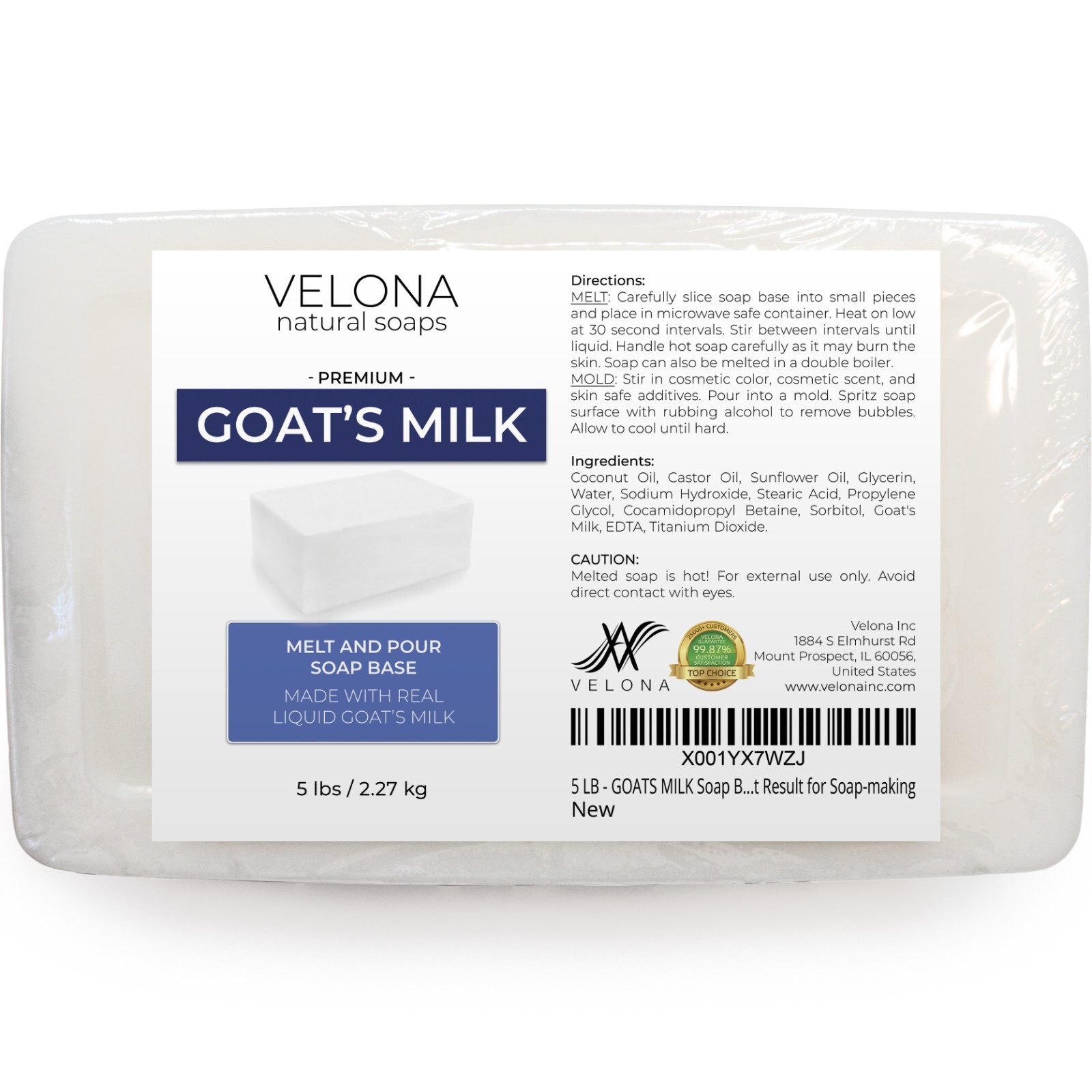 5 LB - GOATS MILK Soap Base by Velona | SLS/SLES free | Melt and Pour