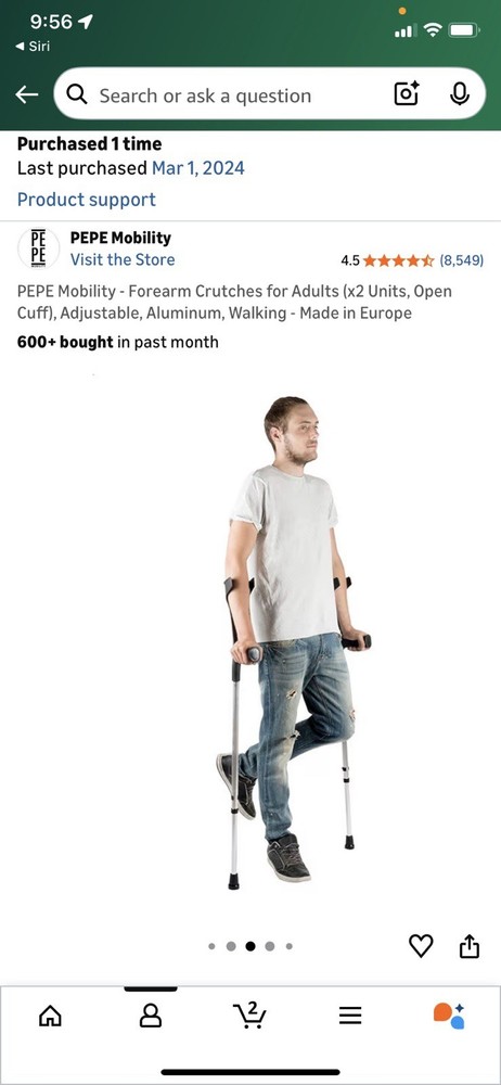 Forearm Crutches for Adults, 2-Pack, Folding, Lightweight, Adjustable