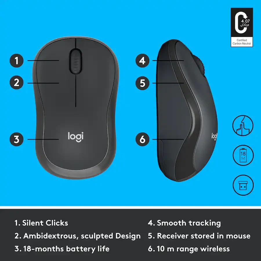 Logitech - M220 SILENT Wireless Ambidextrous Mouse - Graphite (910-006127)