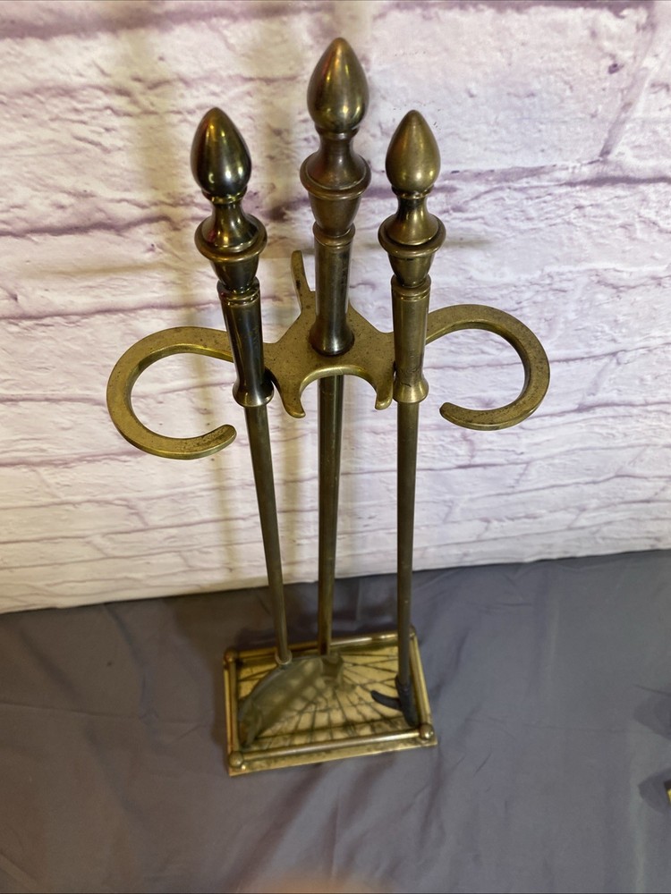 Solid Brass Fireplace Tool Set Shovel Fire Poker and stand