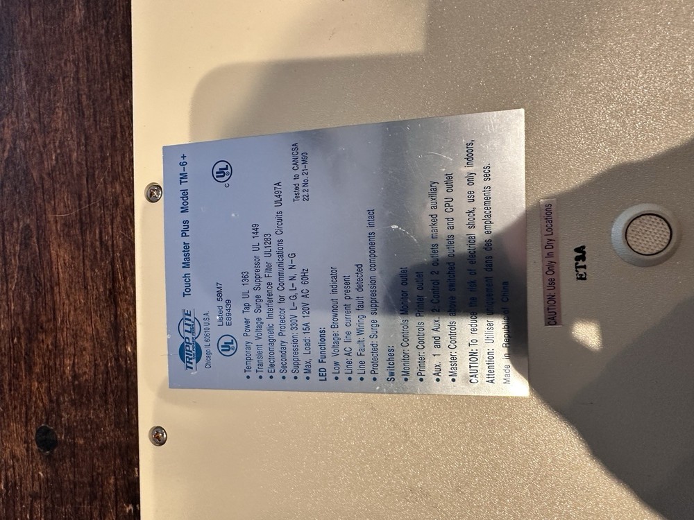 Tripp Lite isobar Touch Master Plus Model TM -6+