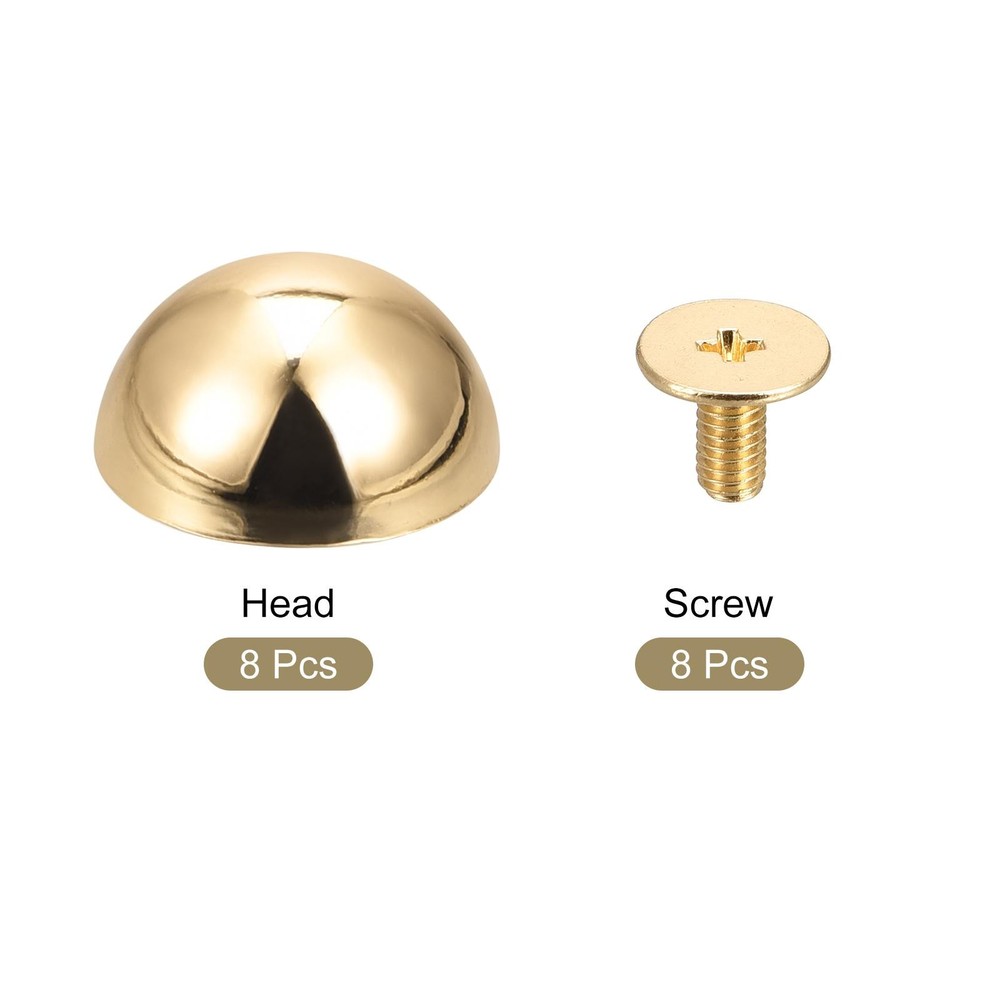 15x7.5mm Screw Back Rivets Round Cable Head Leather Studs Gold 8 Sets