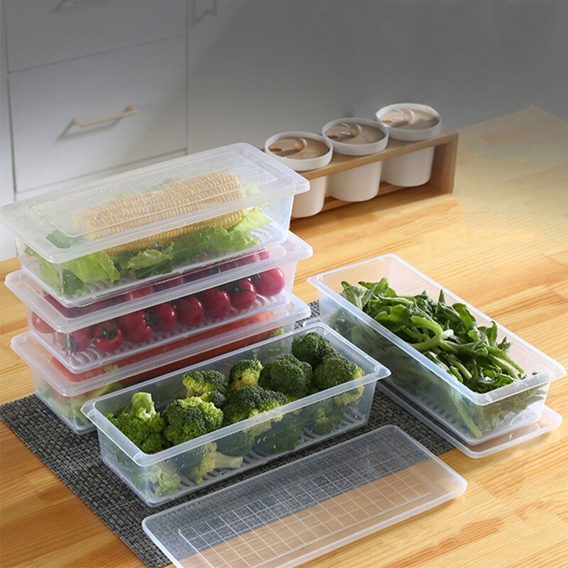 Stackable Fruit Storage Containers for Fridge Removable Drain Tray Containers