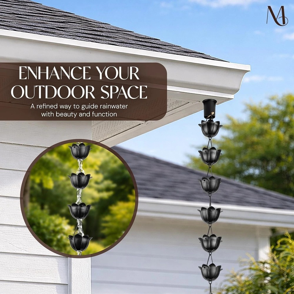 Modern Black Rain Chain - Heavy Duty Construction