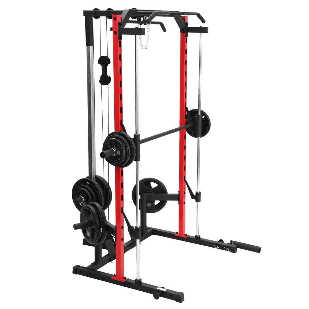 Smith Machine Power Cage Rack Squat Rack w/LAT-Pull Down System No Weights Bench