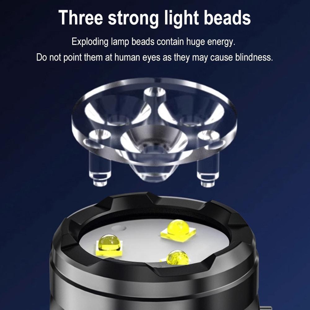 Three Eye Mini Flashlight Strong Lights Rechargeable Portable Outdoor