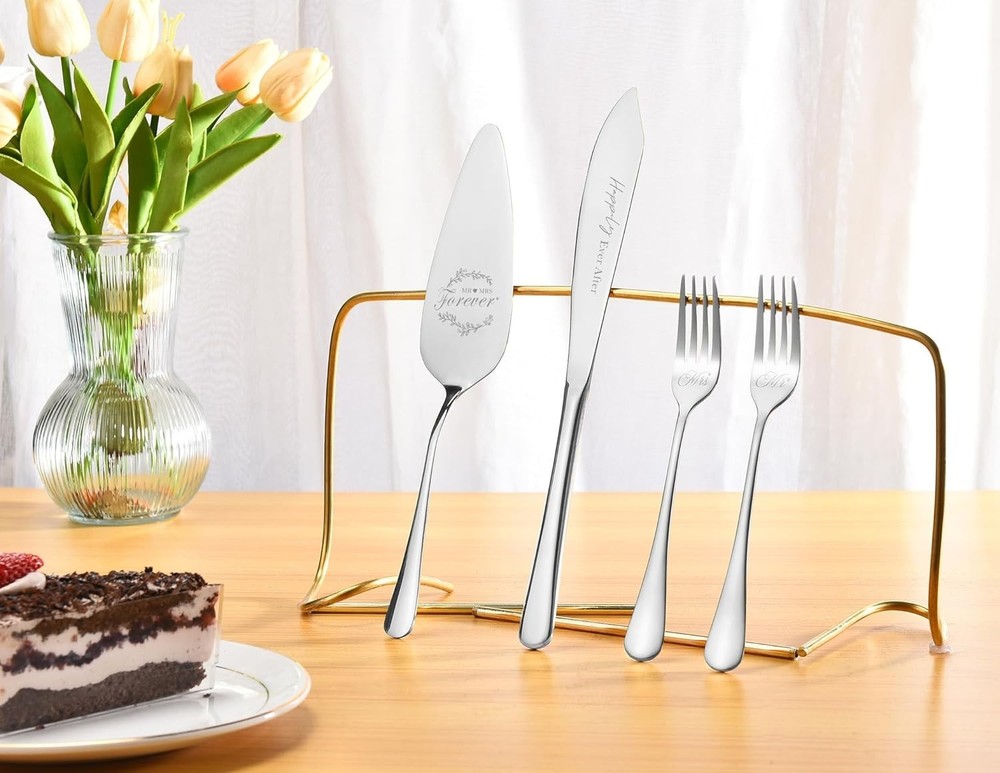 Rust-Resistant Silver Wedding Cake Cutting Set - Beautiful Keepsake for Couples