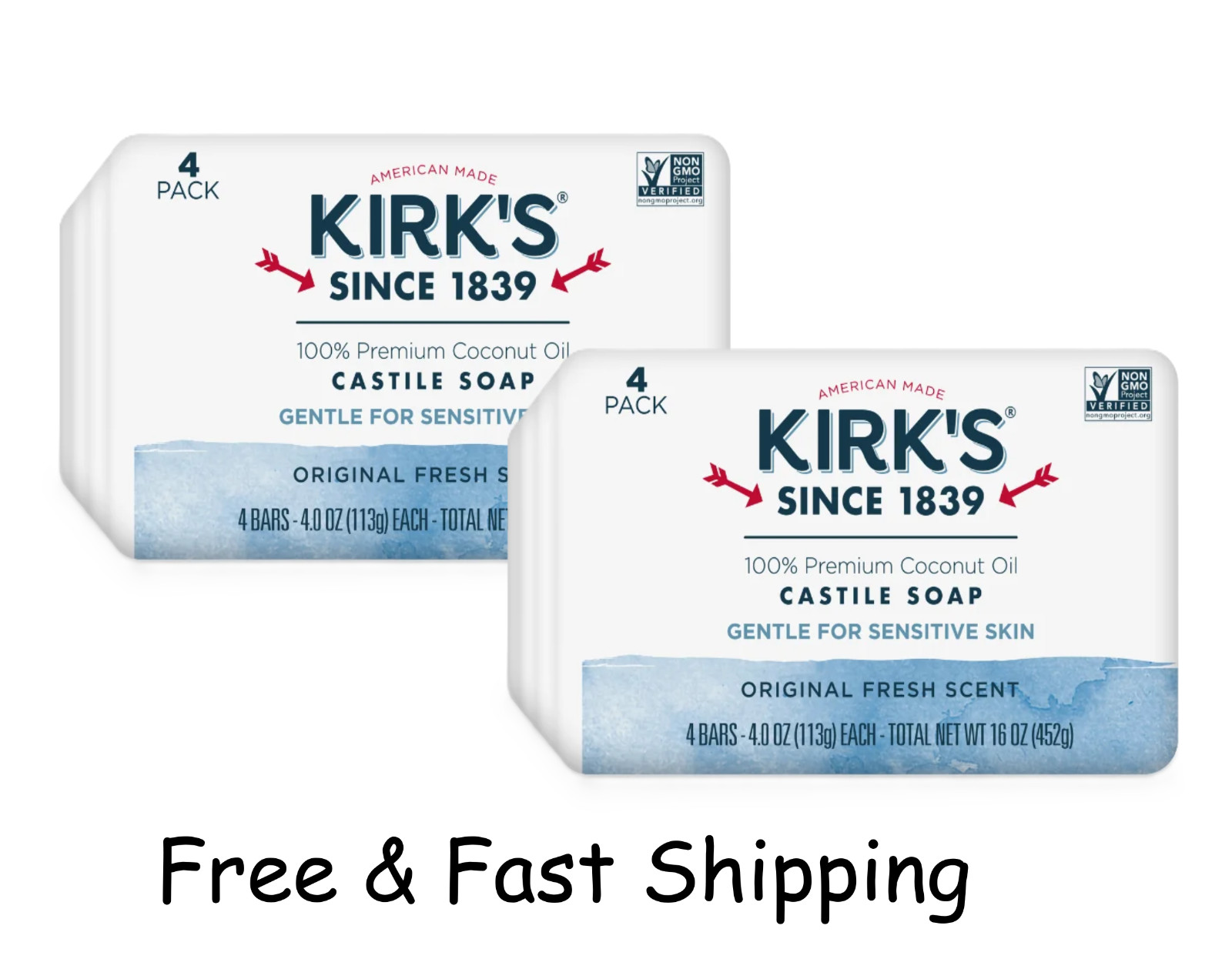 Kirk'S Original Fresh Scent Gentle Castile Soap 8 Ct Pack