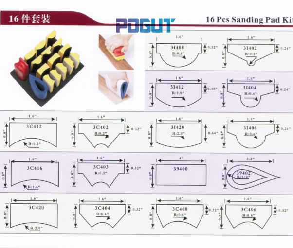 16pcs/set Abrasive Block Hand Sander Pad Base for Hook & Loop Sanding Disc Paper