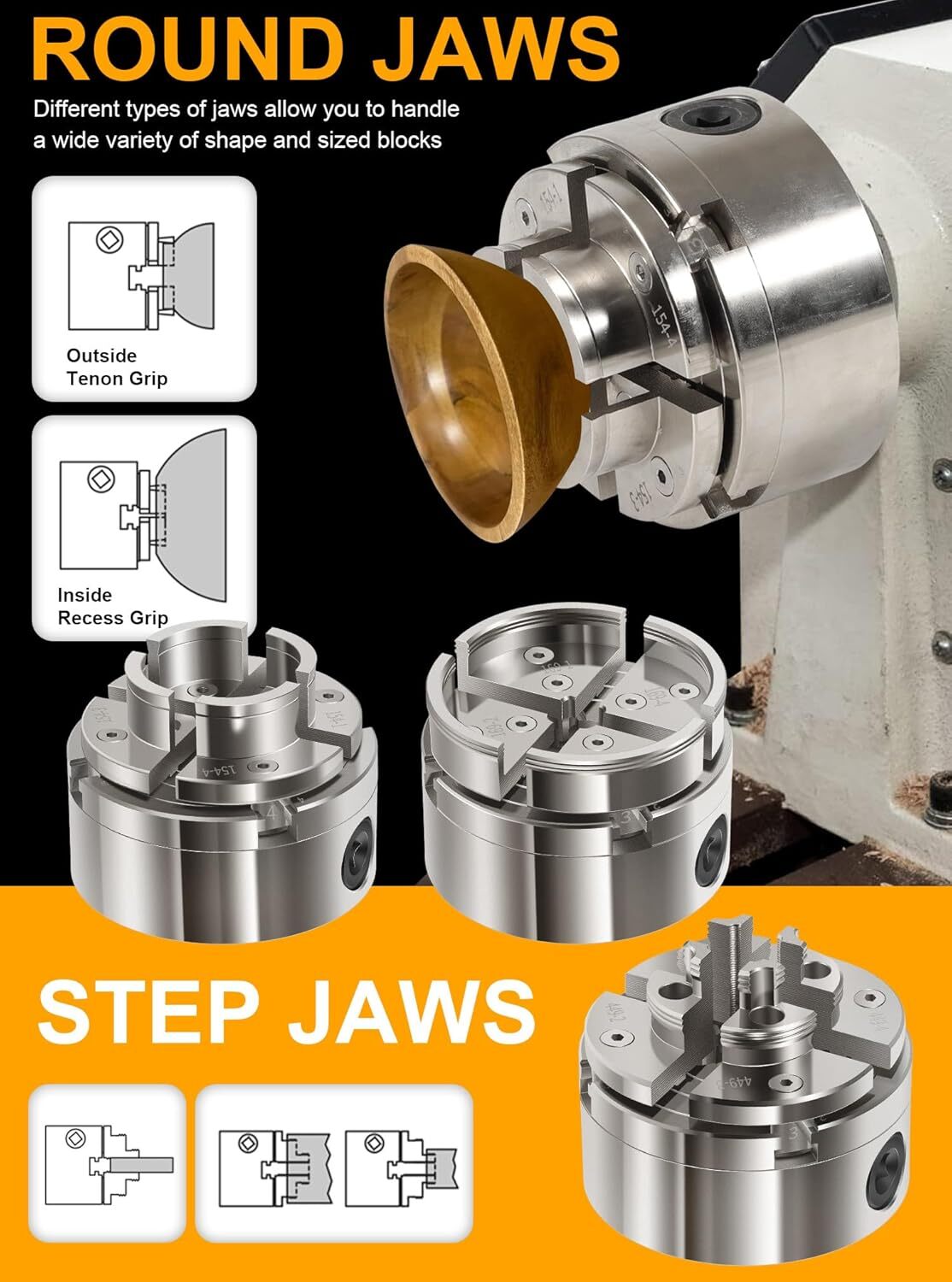 4-Inch Self-Centering Wood Lathe Chuck for Nova 4-Jaw Wood Turning Chuck Set