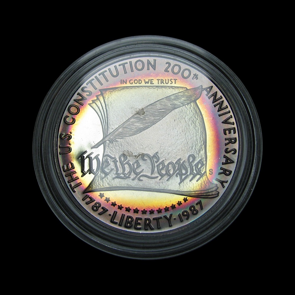 CRAZY Rainbow Toning Silver Commemorative Dollar Constitution  --