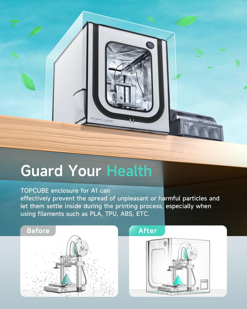 TOPCUBE 3D Printer Enclosure for Bambu Lab A1, Upgraded Large For Grey