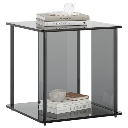 Acrylic Modern Side Table, Small End Table, Nightstand with Storage for Black
