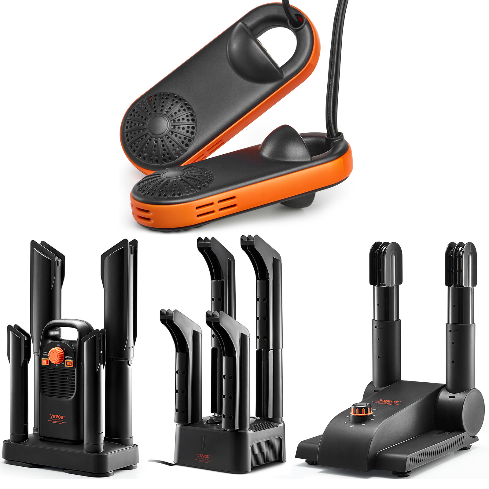 VEVOR 2/4-Tube Shoe Dryer with Heat Blower/Timer/Quick Drying Black & Orange