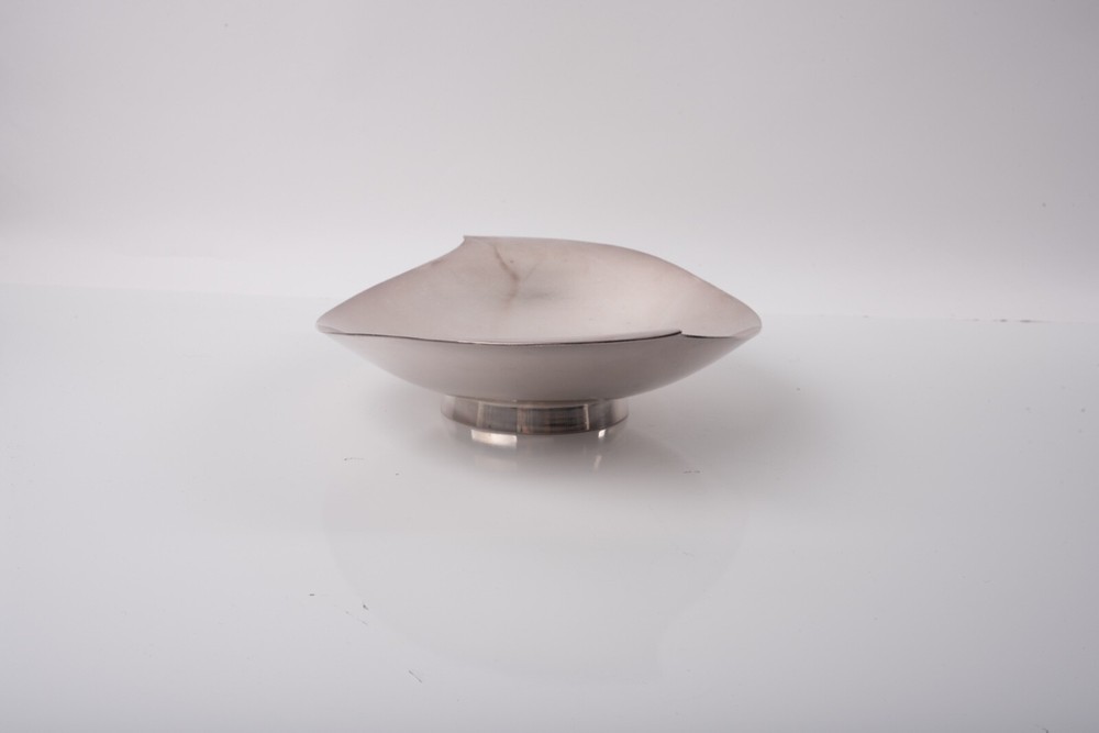Fisher Stiver Mid-Modern Deco Elegant Curved Tray #K52 Dish Bowl 13" x 9" Silver