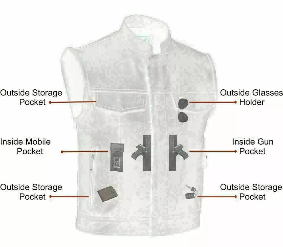 SOA Men's Leather Vest Anarchy Motorcycle Biker Club Concealed Carry Outlaws