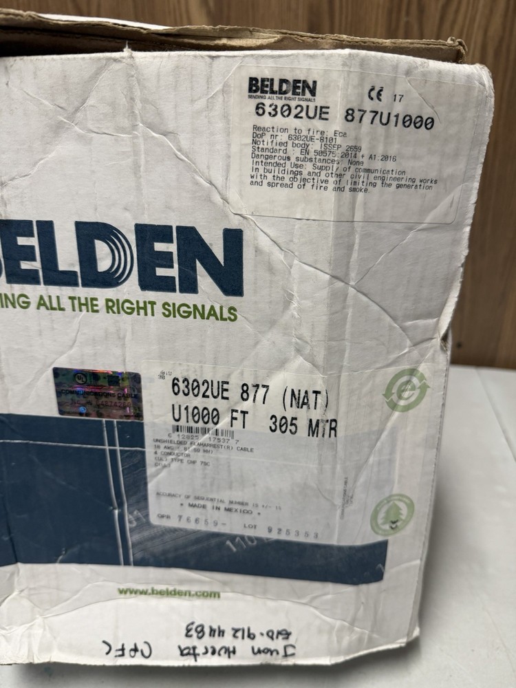 Belden 6302UE 18AWG 4-Conductor CMP Plenum Control Cable ~280 FT White