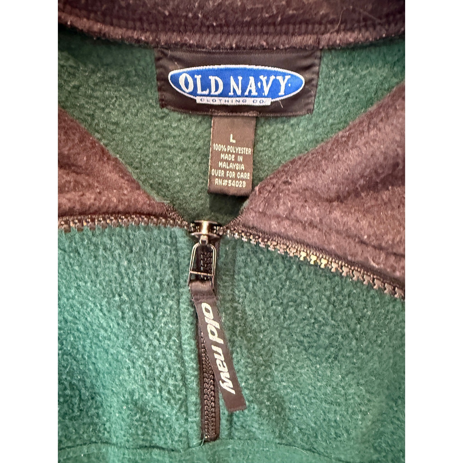 Vintage Y2K Old Navy Mens Fleece Quarter Zip Pullover Green Outdoor Casual Top L