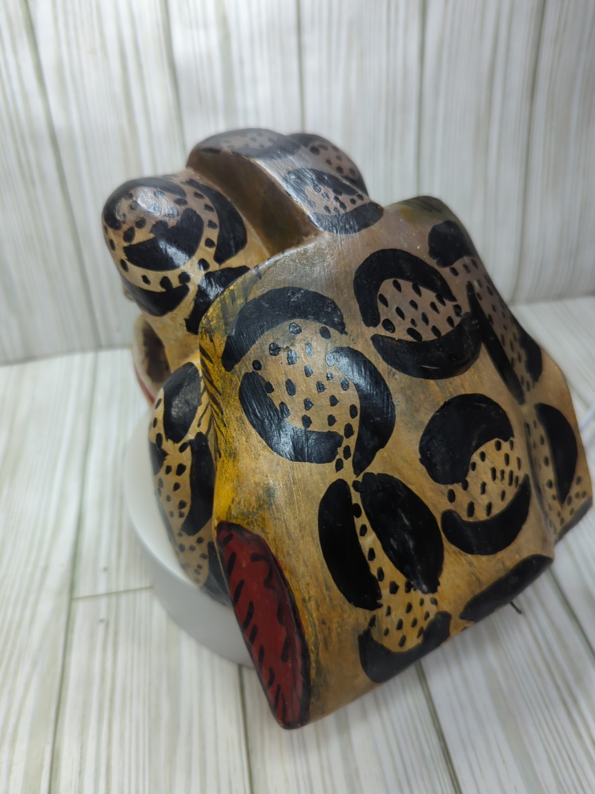 Mexican Nahua Folk Art Guerrero Carved Wood Cat Jaguar Animal Head