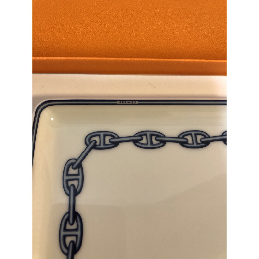 HERMES Paris Authentic Plate Chain D'ancre Blue Ashtray Porcelain Box Interior