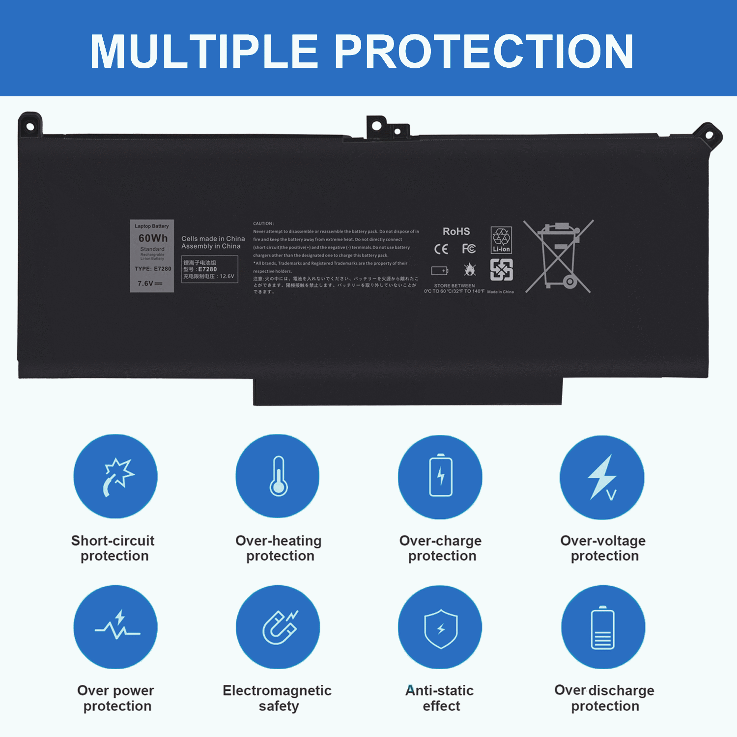 Battery DJ1J0 F3YGT For Dell Latitude 7280 7290 7380 7390 7480 7490 E7280 E7480
