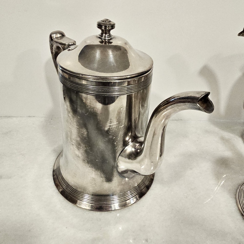 Poole Silver Co Sheffield Silverplated Coffee Tea Pot, Sugar Creamer 4 piece set