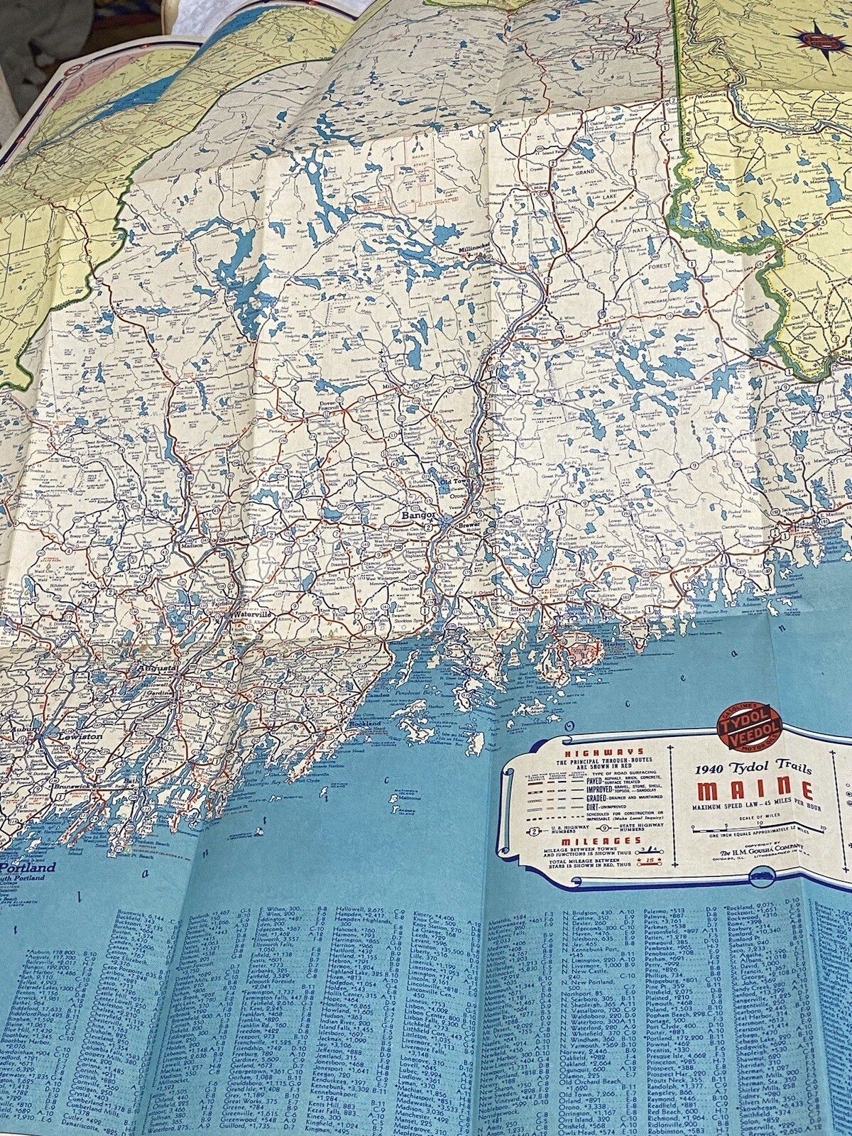 1940 Tydol Veedol Motor Oil Maine Map