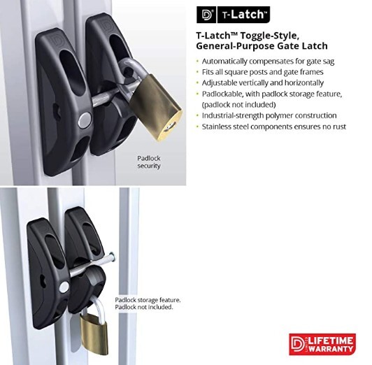 D&D TECHNOLOGIES TL01 T-Latch Action Gate Latch, Padlock Gravity Gate Latch, for