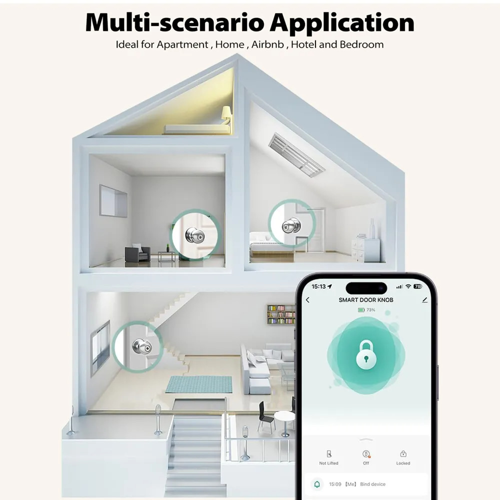 Biometric Fingerprint Door Lock Keyless Entry Smart Door Knob w/ App Control