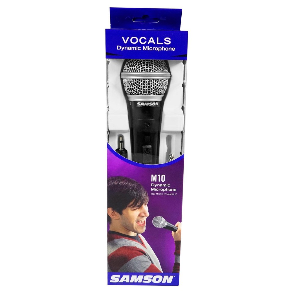 Samson M10 Dynamic Vocal Handheld Microphone Mic w Boom Stands Cables 3 Pack