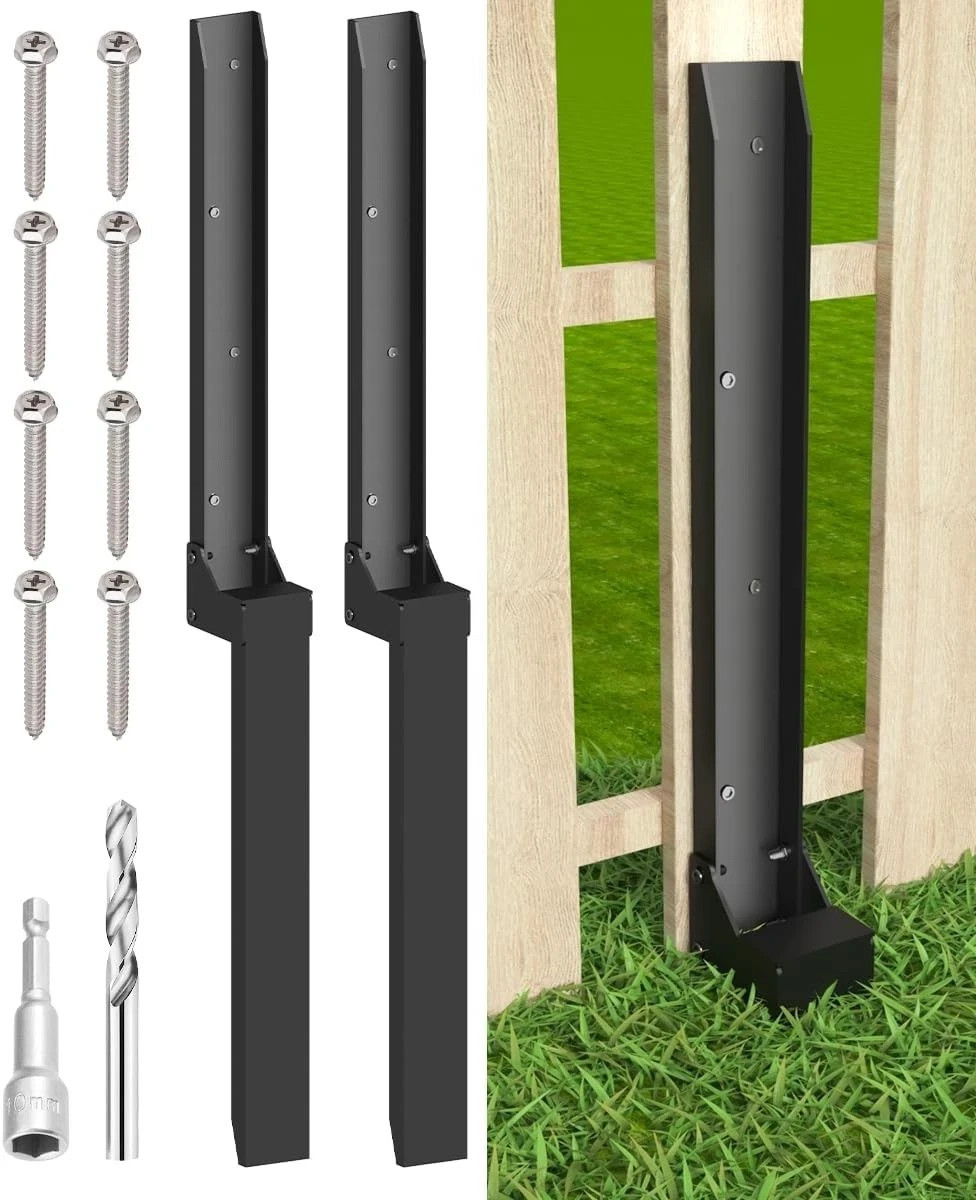 2 Packs Fence Post Anchor Kit, Heavy Duty Metal Steel Fence Post Repair Kit,...