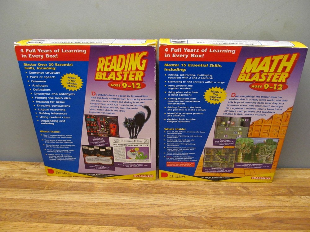 Davidson MATH BLASTER & READING BLASTER 4th 5th 6th Grades NEW PC CD-Rom